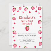 ベリーファースト誕生日いちごカスタム写真1st 招待状 (正面)