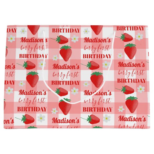 ベリーファースト誕生日いちごファーストネーム ラージペーパーバッグ (正面)