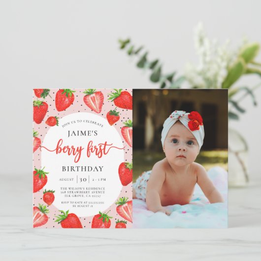 ベリーファースト誕生日いちご1stバースデーフォト 招待状 (スタンド正面)