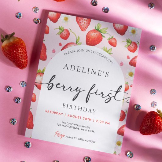 ベリーファースト誕生日いちご1st誕生日パーティー 招待状