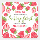 ベリーファースト誕生日かわいいイチゴありがとう スクエアシール (正面)