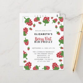 ベリーファースト誕生日かわいいイチゴかわいい女の子 ポストカード