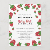 ベリーファースト誕生日かわいいイチゴかわいい女の子 ポストカード (正面)