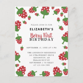 ベリーファースト誕生日かわいいイチゴかわいい女の子 ポストカード