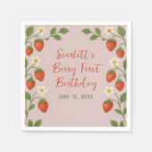 ベリーファースト誕生日かわいいイチゴフローラピンク スタンダードカクテルナプキン (正面)