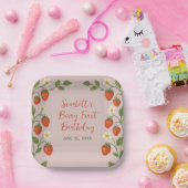 ベリーファースト誕生日かわいいイチゴフローラピンク ペーパープレート (パーティー)