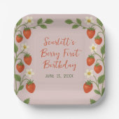 ベリーファースト誕生日かわいいイチゴフローラピンク ペーパープレート (正面)