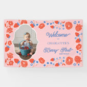 ベリーファースト誕生日かわいいストロベリーウェルカムフォト 横断幕 (横)