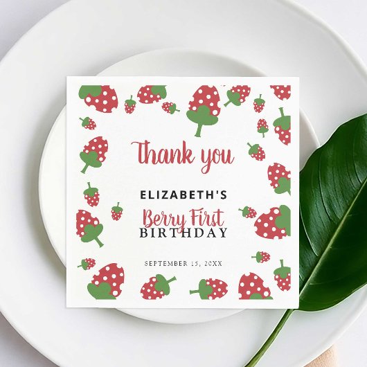 ベリーファースト誕生日かわいいストロベリーガールカスタム スタンダードカクテルナプキン