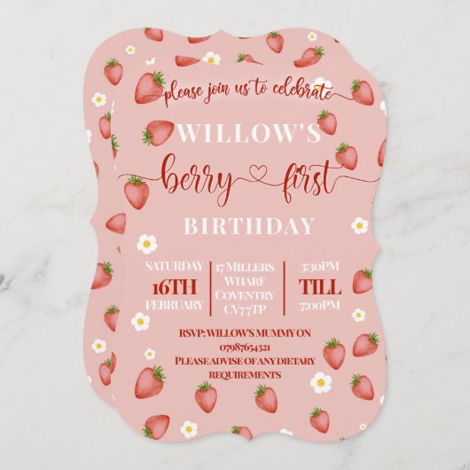 ベリーファースト誕生日をテーマにしたパーティの招待状 招待状 (正面/裏面)