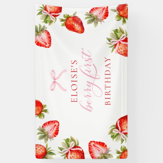 ベリーファースト誕生日イチゴパーティー標識 横断幕 (縦)