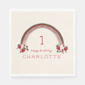 ベリーファースト誕生日イチゴフローラレインボー スタンダードランチョンナプキン (正面)