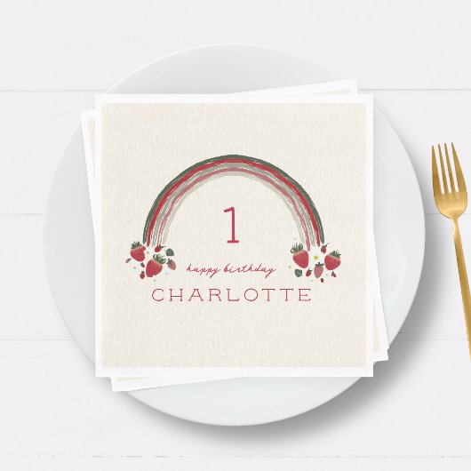 ベリーファースト誕生日イチゴフローラレインボー スタンダードランチョンナプキン