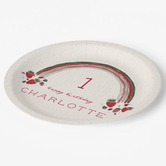 ベリーファースト誕生日イチゴフローラレインボー ペーパープレート (アングル)