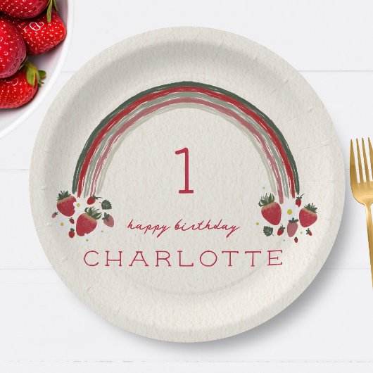 ベリーファースト誕生日イチゴフローラレインボー ペーパープレート