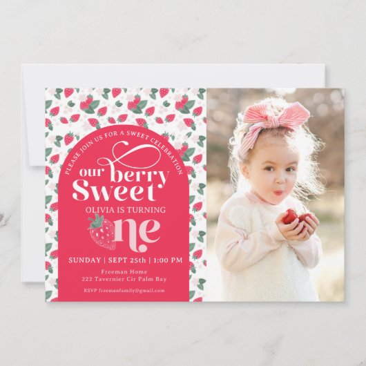 ベリーファースト誕生日イチゴ誕生日招待状 ノートカード (正面)