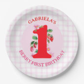 ベリーファースト誕生日ウォーターカラーイチゴ ペーパープレート (正面)