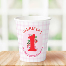 ベリーファースト誕生日ウォーターカラーイチゴ 紙コップ