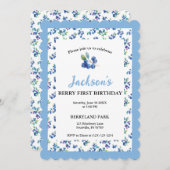 ベリーファースト誕生日ウォーターカラーブルーベリー招待状 招待状 (正面/裏面)