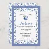 ベリーファースト誕生日ウォーターカラーブルーベリー招待状 招待状 (正面/裏面)