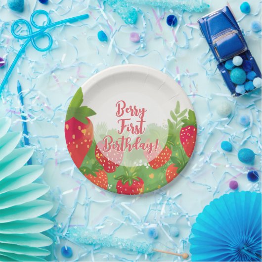 ベリーファースト誕生日ガールズストロベリー1st ペーパープレート (パーティー)