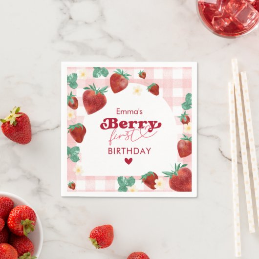 ベリーファースト誕生日ガール1stバースデーストロベリー スタンダードカクテルナプキン (インサイチュ)