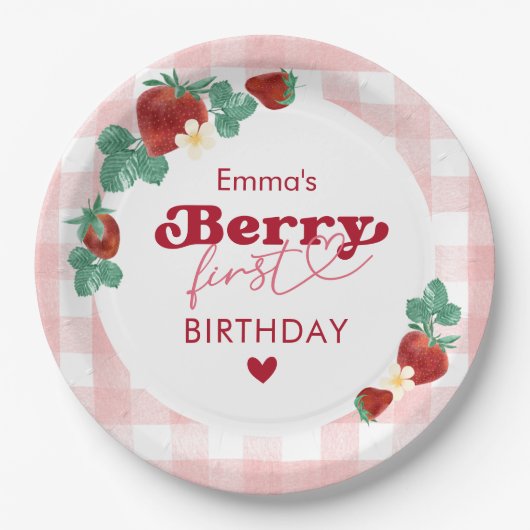 ベリーファースト誕生日ガール1stバースデーストロベリー ペーパープレート (正面)