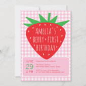 ベリーファースト誕生日サマーガールストロベリーパーティー 招待状 (正面)