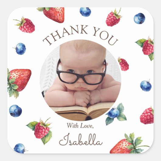 ベリーファースト誕生日サンキューフォト スクエアシール (正面)