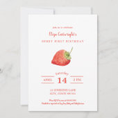 ベリーファースト誕生日シンプルストロベリー招待状 招待状 (正面)