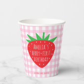 ベリーファースト誕生日ストロベリーガールピンクプレイド 紙コップ (正面)