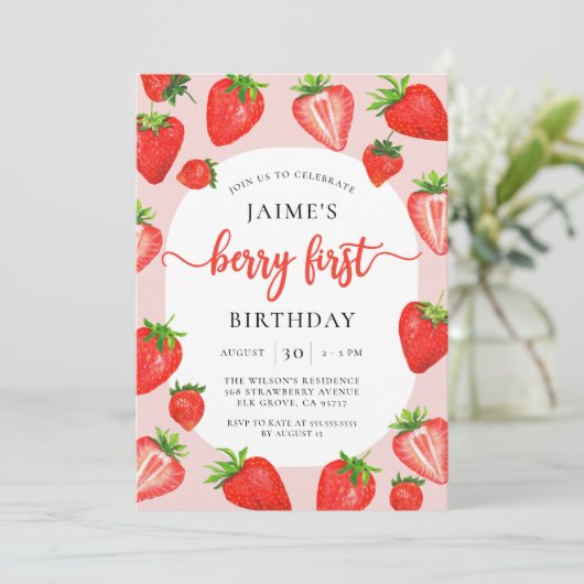 ベリーファースト誕生日ストロベリーガール1st誕生日 招待状 (スタンド正面)