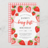 ベリーファースト誕生日ストロベリーガール1st誕生日 招待状 (正面/裏面)