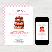 ベリーファースト誕生日ストロベリーケーキ誕生日 招待状