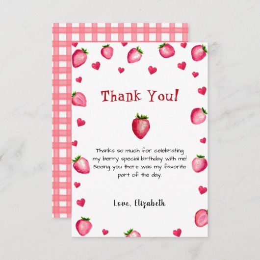 ベリーファースト誕生日ストロベリーサマーギンガム1st サンキューカード (正面/裏面)