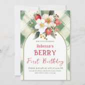 ベリーファースト誕生日ストロベリーテーマパーティー 招待状 (正面)