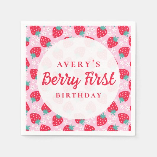 ベリーファースト誕生日ストロベリーデイジー スタンダードカクテルナプキン (正面)