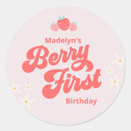 ベリーファースト誕生日ストロベリーピンククラシックラウンド ラウンドシール