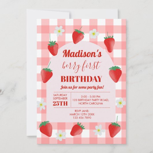 ベリーファースト誕生日ストロベリーファースト初夏 招待状 (正面)