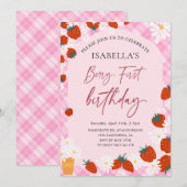 ベリーファースト誕生日ストロベリーファースト誕生日ガール 招待状 (正面/裏面)