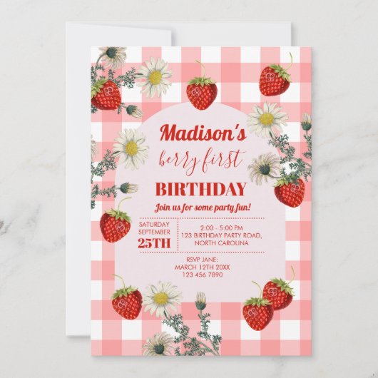 ベリーファースト誕生日ストロベリーファースト1歳 招待状 (正面)
