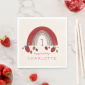 ベリーファースト誕生日ストロベリーレインボーフローラ スタンダードランチョンナプキン (インサイチュ)