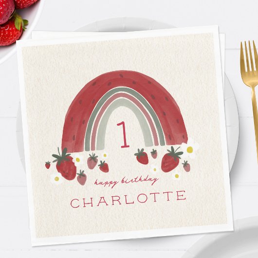 ベリーファースト誕生日ストロベリーレインボーフローラ スタンダードランチョンナプキン