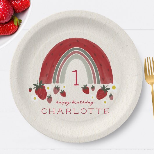 ベリーファースト誕生日ストロベリーレインボーフローラ ペーパープレート