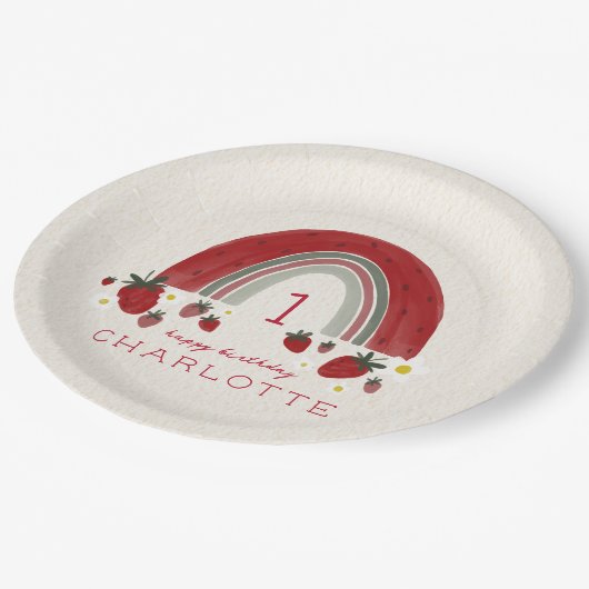 ベリーファースト誕生日ストロベリーレインボーフローラ ペーパープレート (アングル)