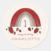 ベリーファースト誕生日ストロベリーレインボーフローラ ラウンドシール (正面)