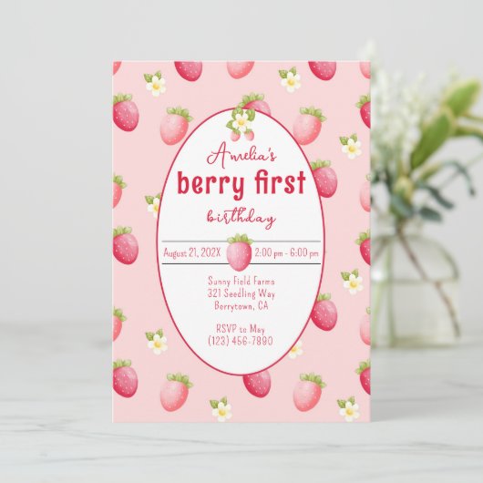 ベリーファースト誕生日ストロベリー招待状 招待状 (スタンド正面)