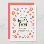 ベリーファースト誕生日ストロベリー誕生日 招待状 (正面/裏面)