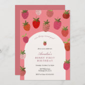 ベリーファースト誕生日ストロベリー誕生日 招待状 (正面/裏面)