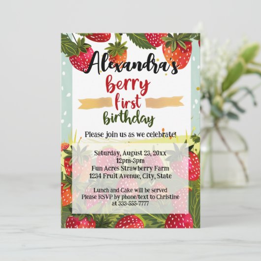 ベリーファースト誕生日パーティーガールズストロベリー1st 招待状 (スタンド正面)